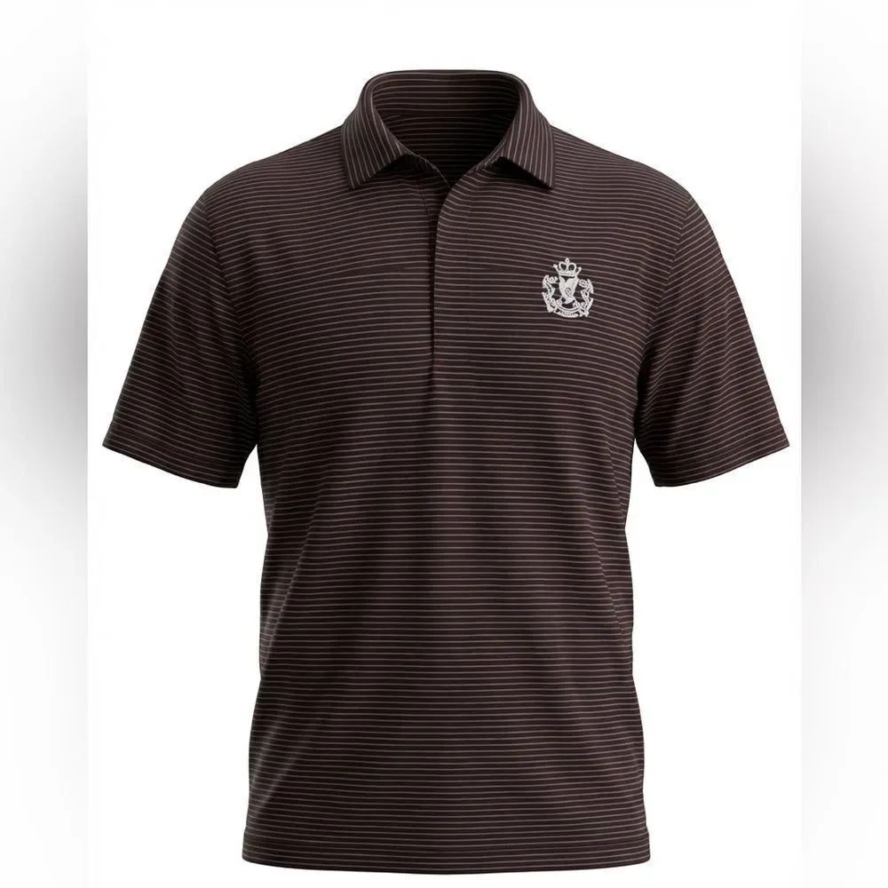 PETER MILLAR MENS POLO SHIRT BLACK WITH PINK STRIPES SIZE L